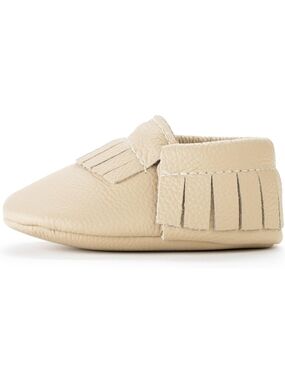 Baby Beige Fringe Leather Moccasins